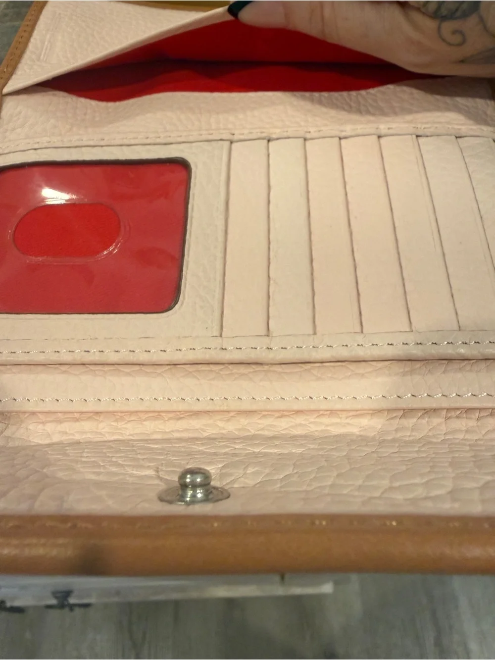 Dooney & Bourke Pebbled Leather Continental Wallet Blush Pink British Tan EUC